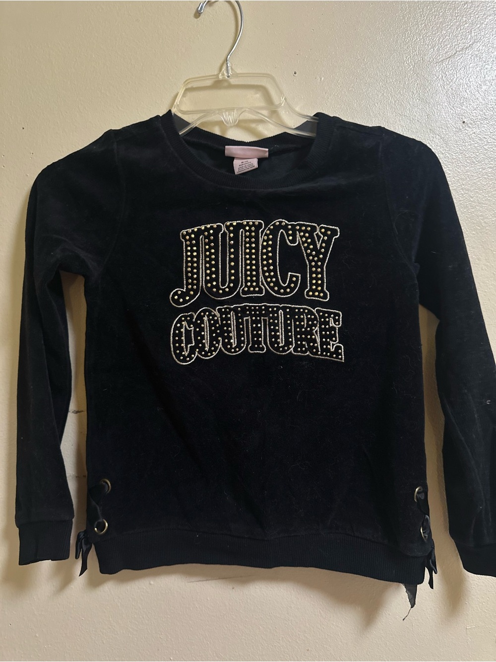 Girls Juicy Couture Black Velvet Logo Crewneck Sweater 8/10
